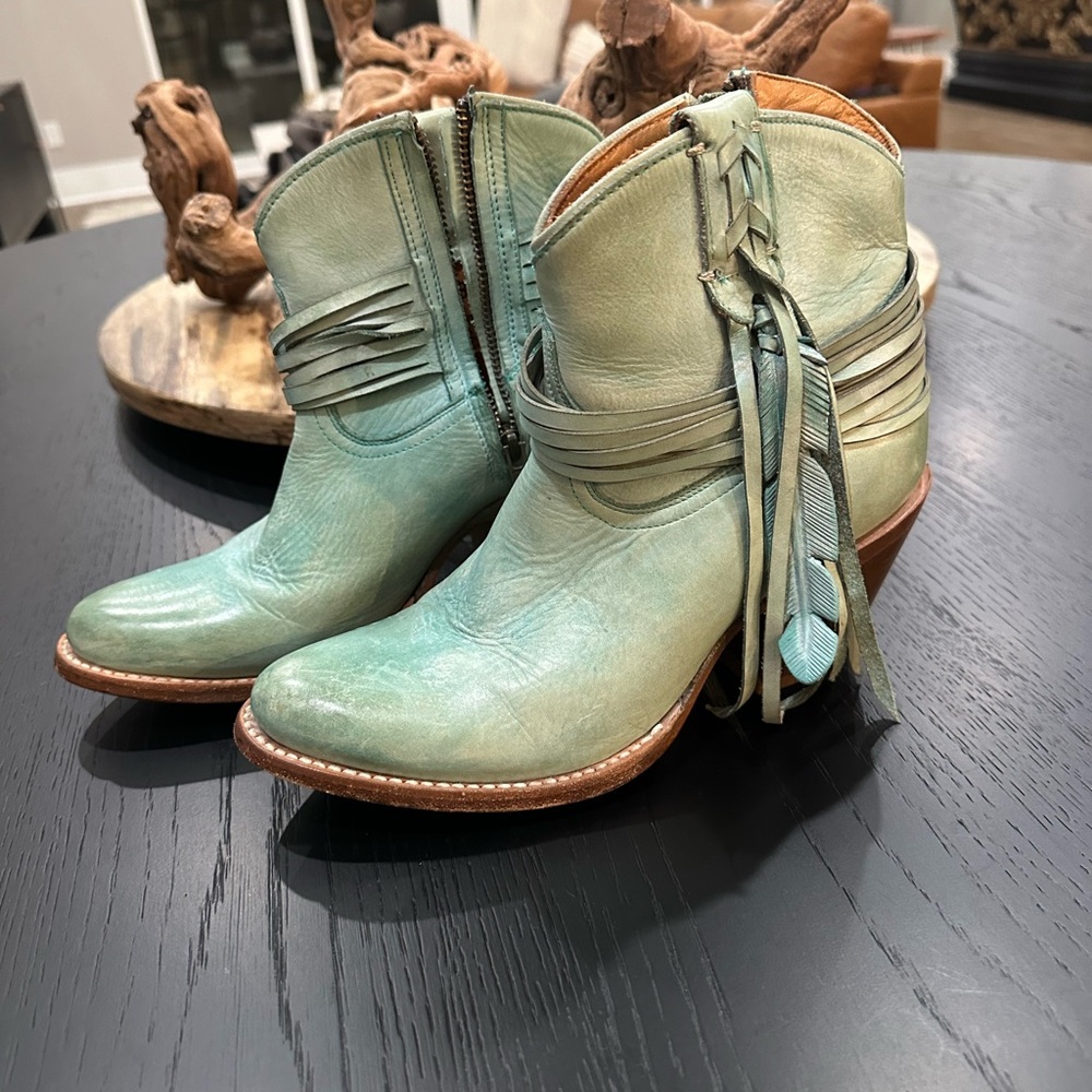 Lucchese Teal Leather Ankle Boots